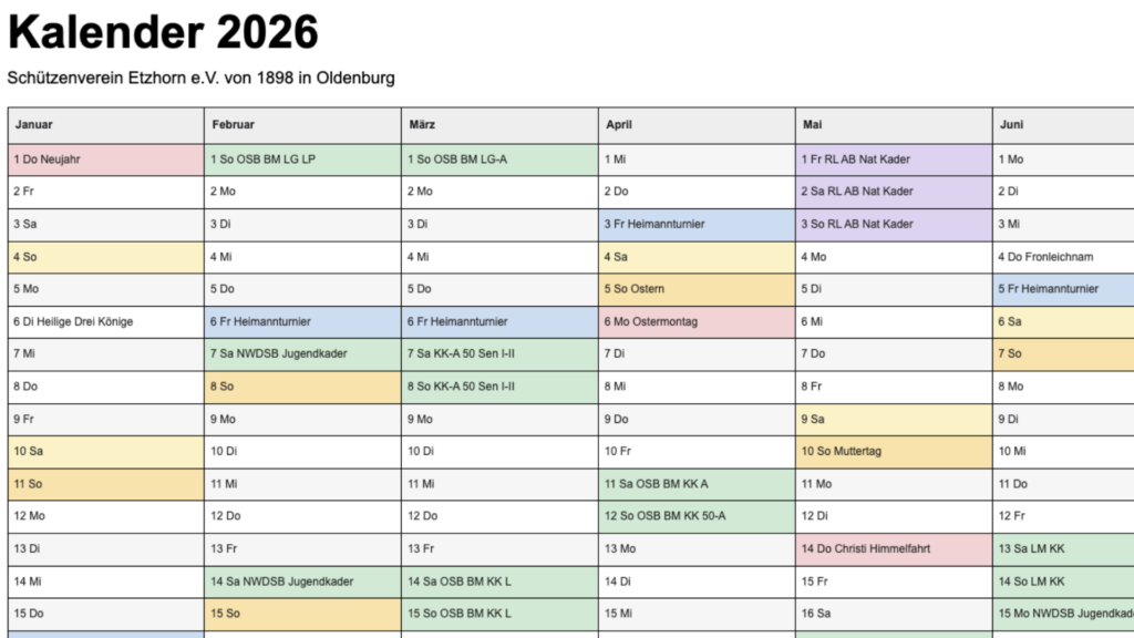 Neuer Termin-Kalender für das erste Halbjahr verfügbar